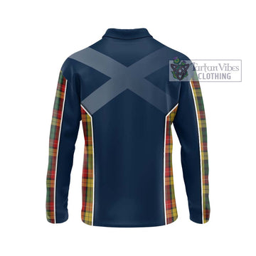 Buchanan Tartan Long Sleeve Polo Shirt with Family Crest and Lion Rampant Vibes Sport Style