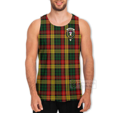 Buchanan Tartan Men's Tank Top with Family Crest Celtic Skull Style