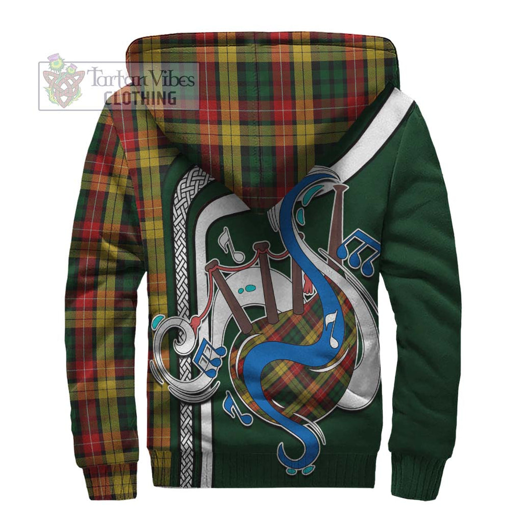 Buchanan Tartan Sherpa Hoodie with Epic Bagpipe Style - Tartanvibesclothing Shop