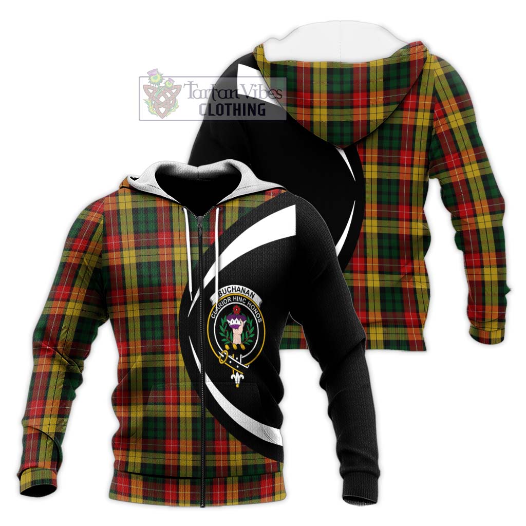 Buchanan Tartan Knitted Hoodie with Family Crest Circle Style Unisex Knitted Zip Hoodie - Tartan Vibes Clothing