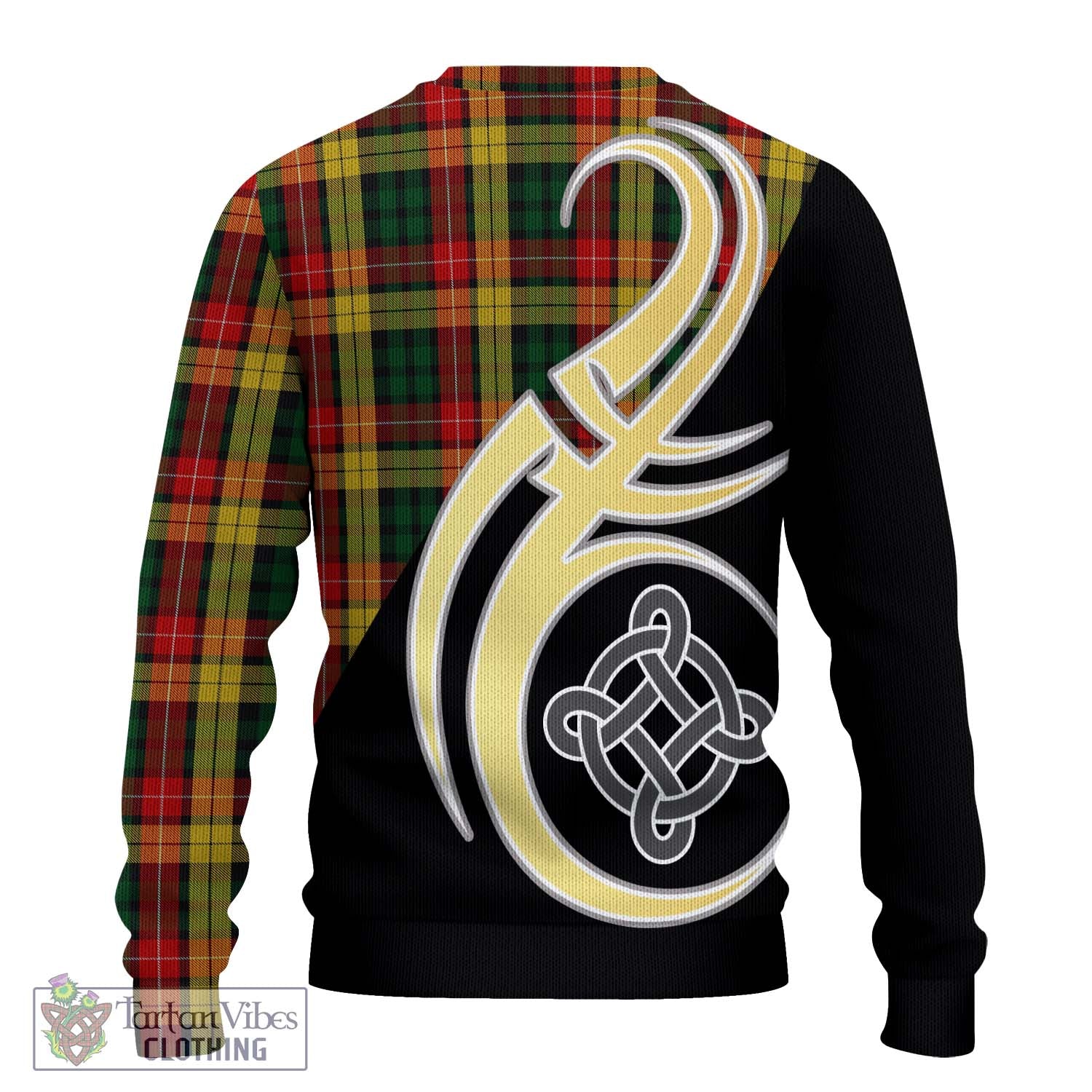 Buchanan Tartan Knitted Sweater with Family Crest and Celtic Symbol Style - Tartan Vibes Clothing