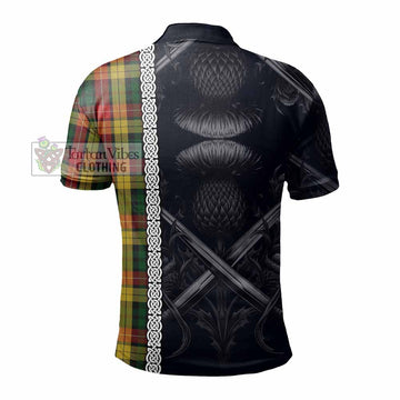 Buchanan Tartan Polo Shirt with Family Crest Cross Sword Thistle Celtic Vibes