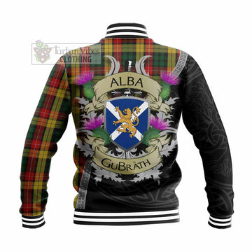 Buchanan Tartan Family Crest Baseball Jacket Lion Rampant Royal Thistle Shield Celtic Inspired - Tartan Vibes Clothing