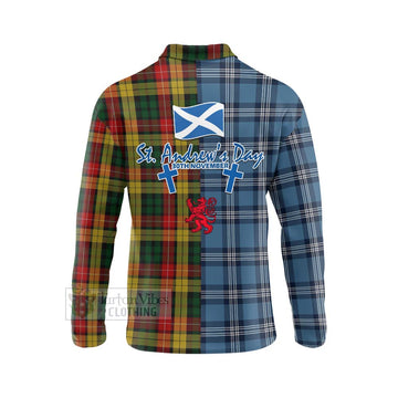 Buchanan Tartan Long Sleeve Polo Shirt Happy St. Andrew's Day Half Tartan Style