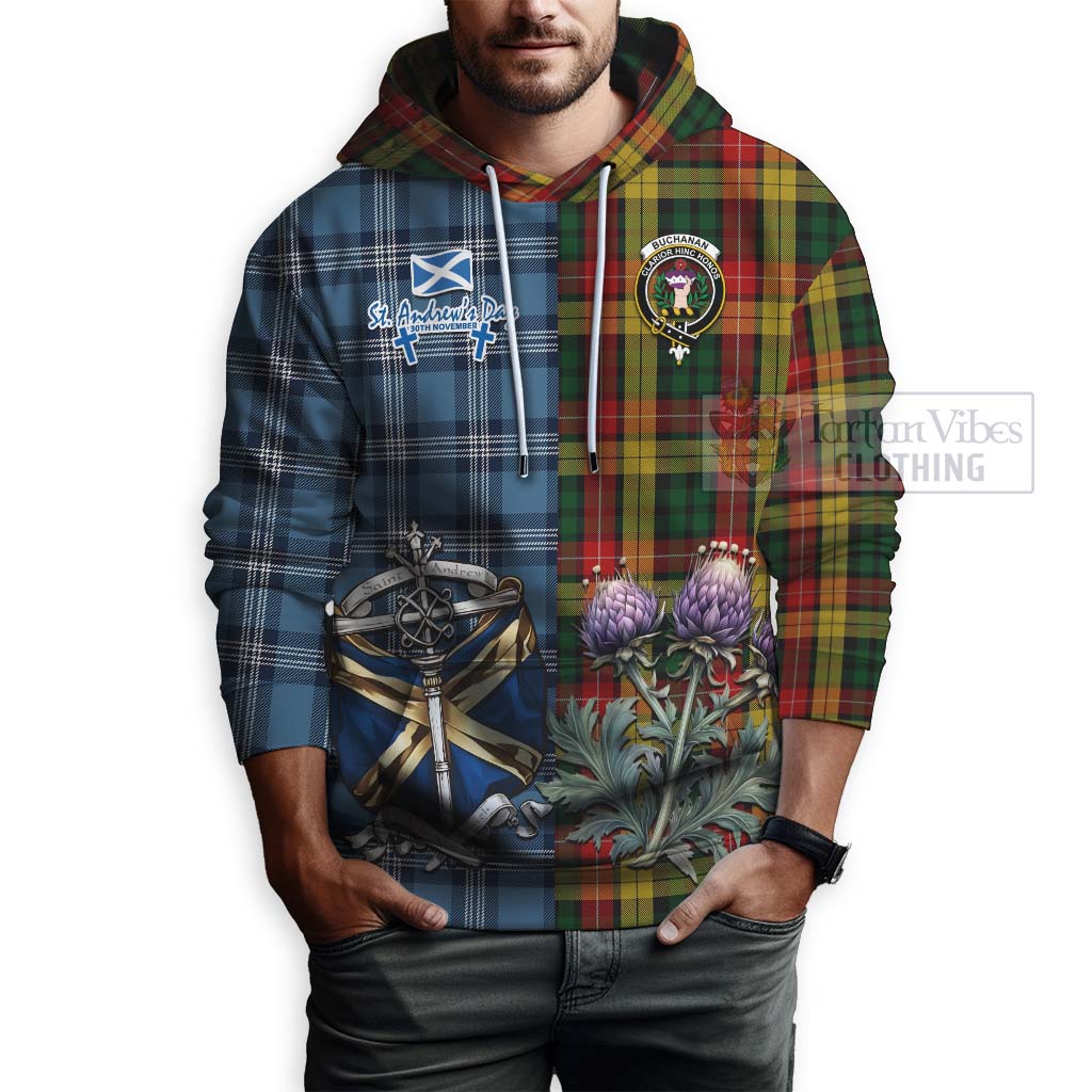 Tartan Vibes Clothing Buchanan Tartan Hoodie Happy St. Andrew's Day Half Tartan Style