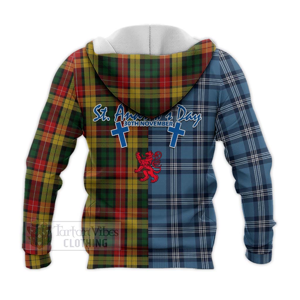 Tartan Vibes Clothing Buchanan Tartan Knitted Hoodie Happy St. Andrew's Day Half Tartan Style