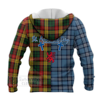 Buchanan Tartan Knitted Hoodie Happy St. Andrew's Day Half Tartan Style