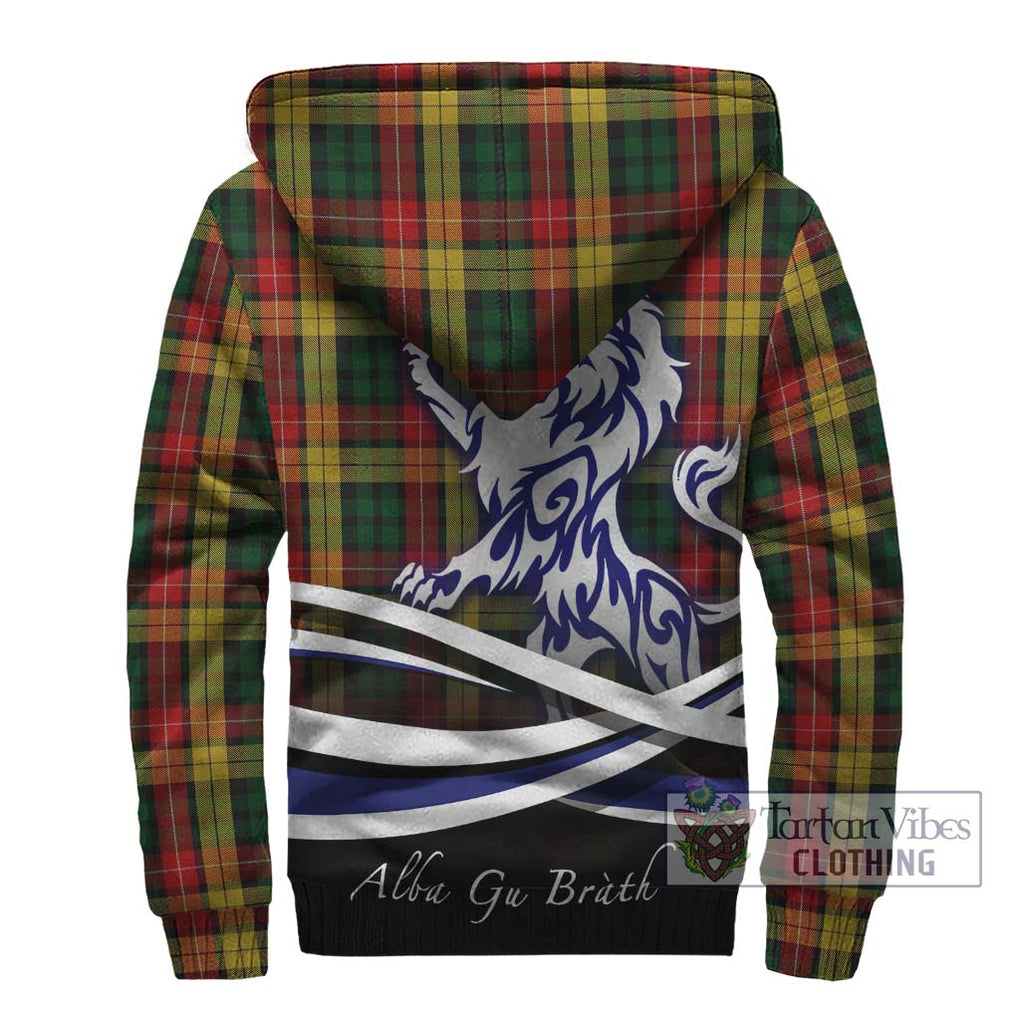 Buchanan Tartan Sherpa Hoodie with Alba Gu Brath Regal Lion Emblem - Tartanvibesclothing Shop