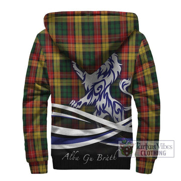 Buchanan Tartan Sherpa Hoodie with Alba Gu Brath Regal Lion Emblem