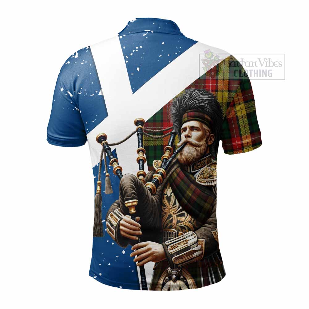 Tartan Vibes Clothing Buchanan Tartan Polo Shirt with Family Crest Scottish Bagpiper Vibes