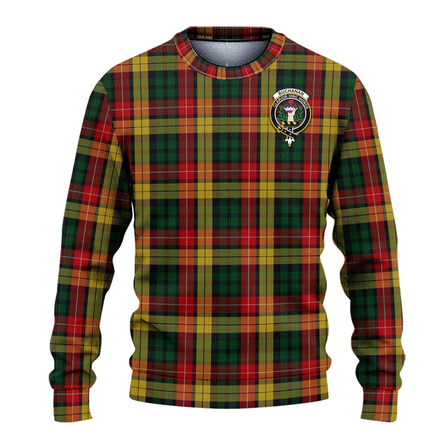 Buchanan Tartan Knitted Sweater with Family Crest - Tartanvibesclothing