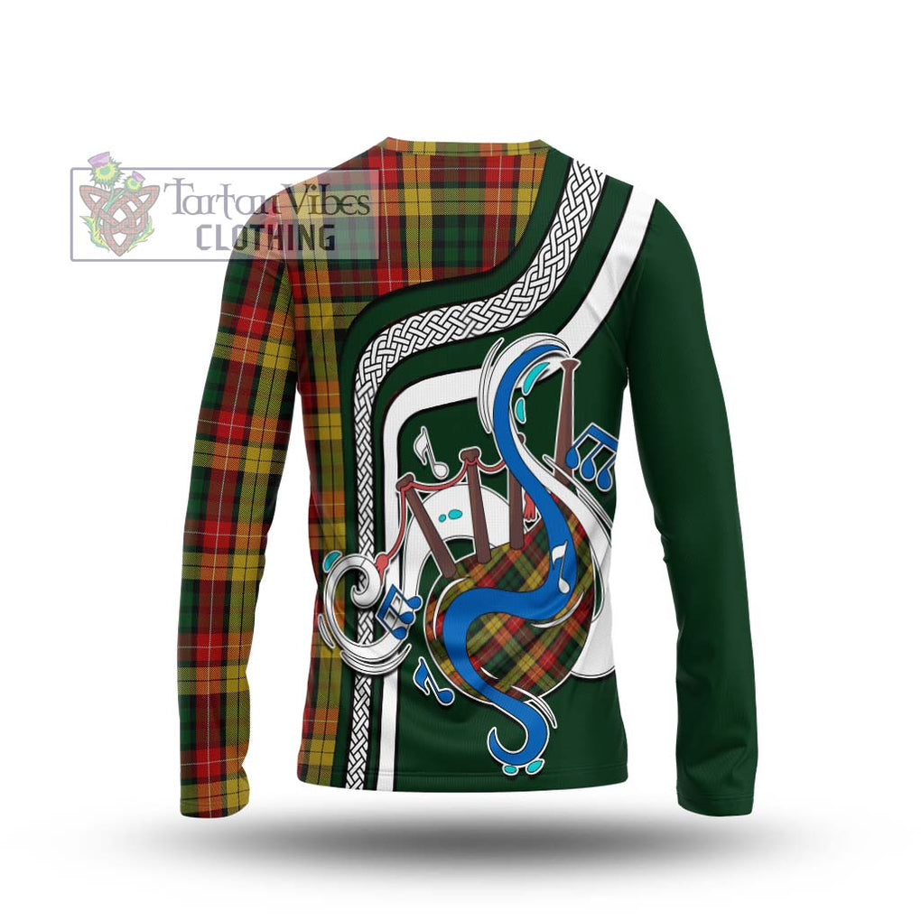 Tartan Vibes Clothing Buchanan Tartan Long Sleeve T-Shirt with Epic Bagpipe Style