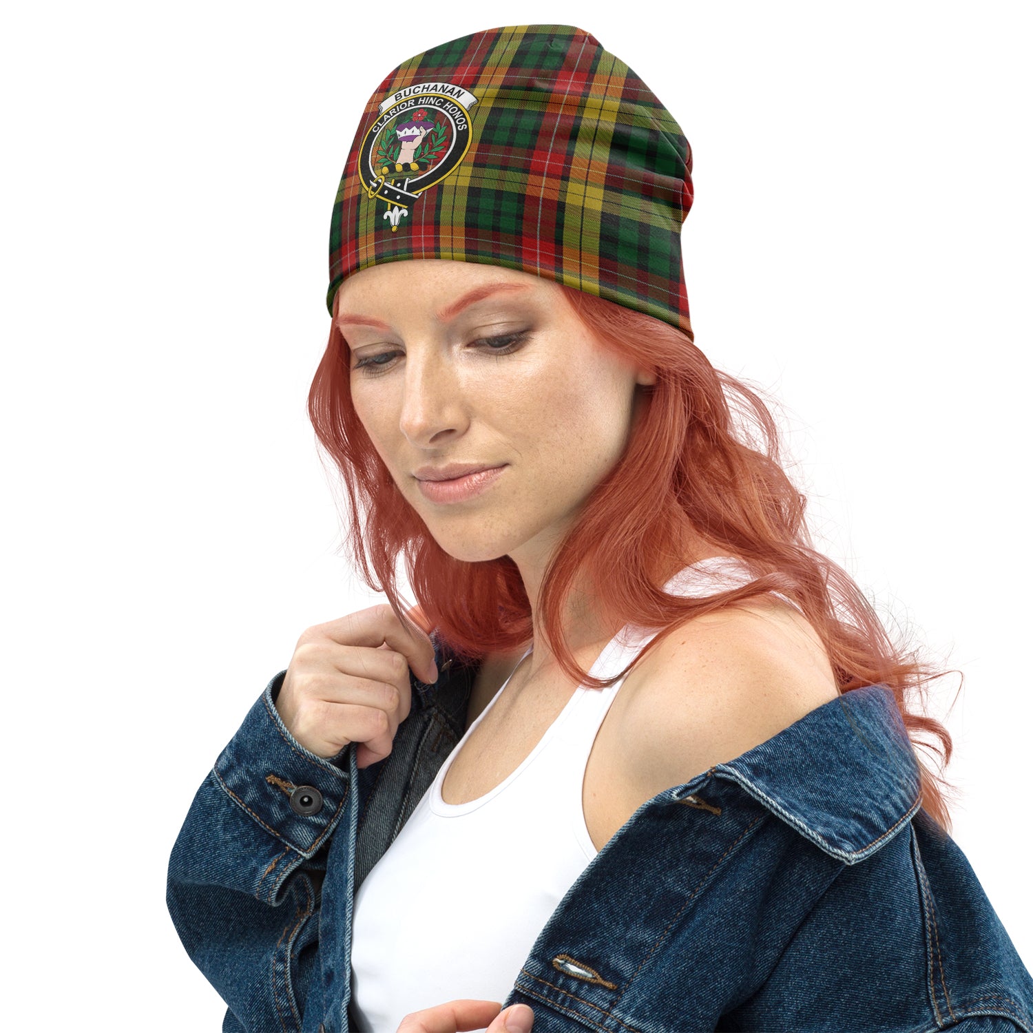 Buchanan Tartan Beanies Hat with Family Crest - Tartan Vibes Clothing