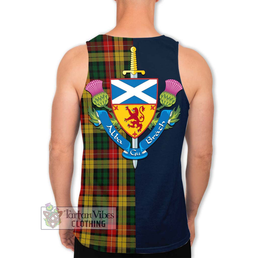 Tartan Vibes Clothing Buchanan Tartan Men's Tank Top with Scottish Lion Royal Arm Half Style