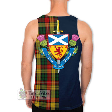 Buchanan Tartan Men's Tank Top Alba with Scottish Lion Royal Arm Half Style