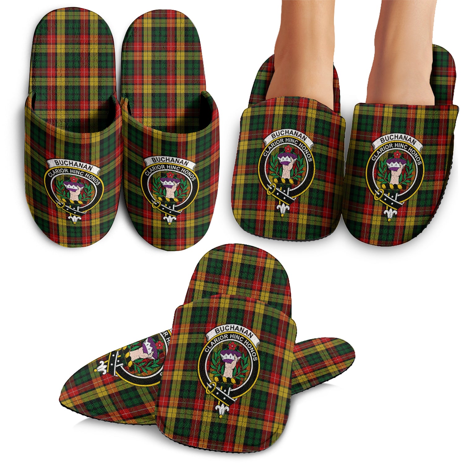 Buchanan Tartan Home Slippers with Family Crest - Tartanvibesclothing