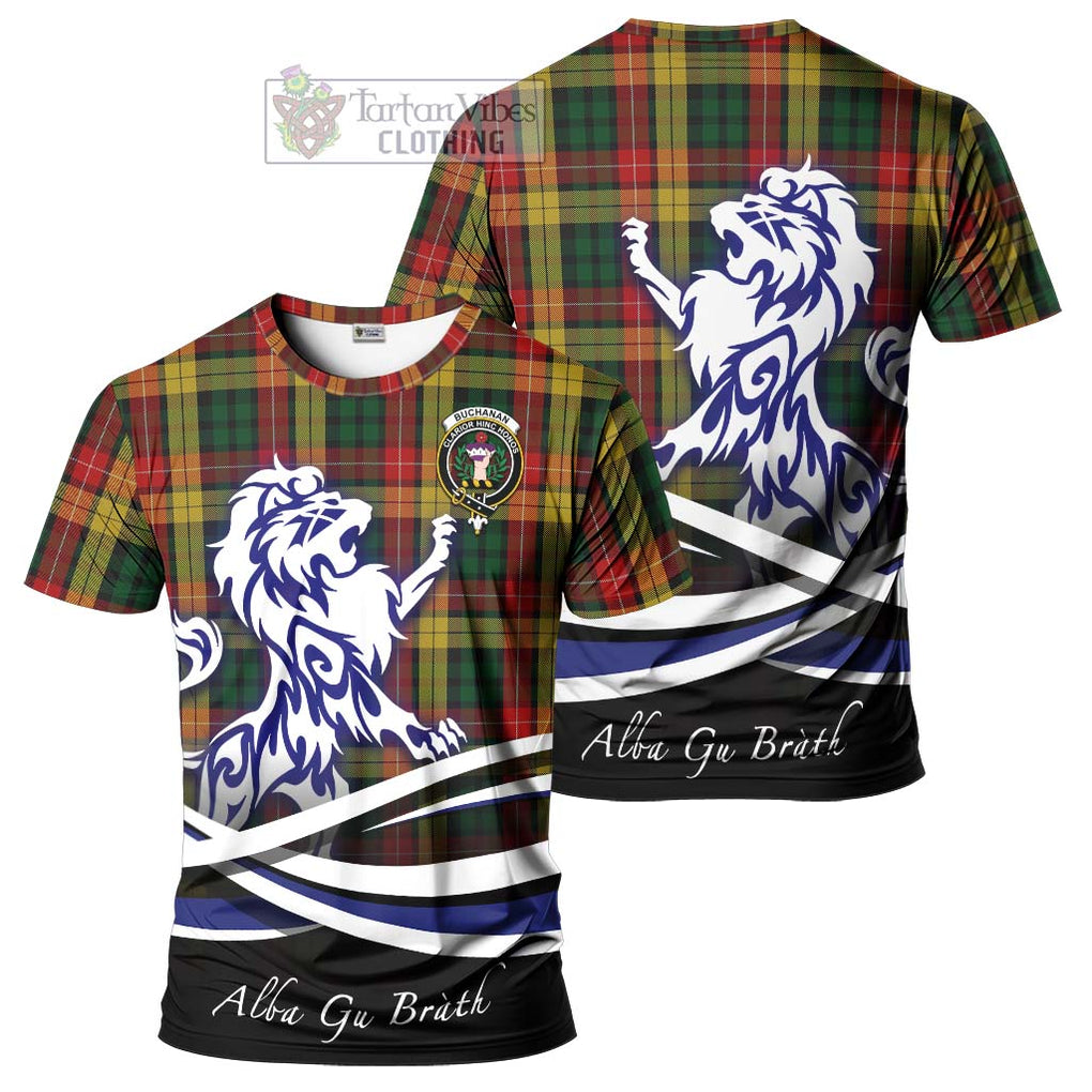 Tartan Vibes Clothing Buchanan Tartan Cotton T-shirt with Alba Gu Brath Regal Lion Emblem