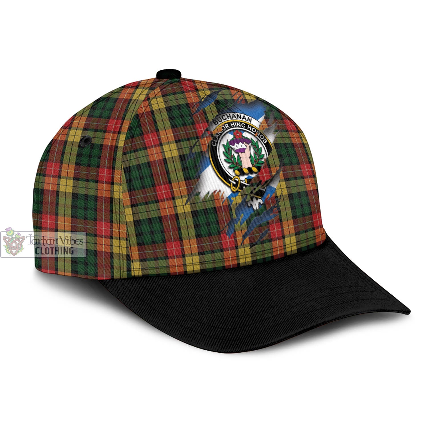 Tartan Vibes Clothing Buchanan Tartan Classic Cap with Family Crest In Me Style