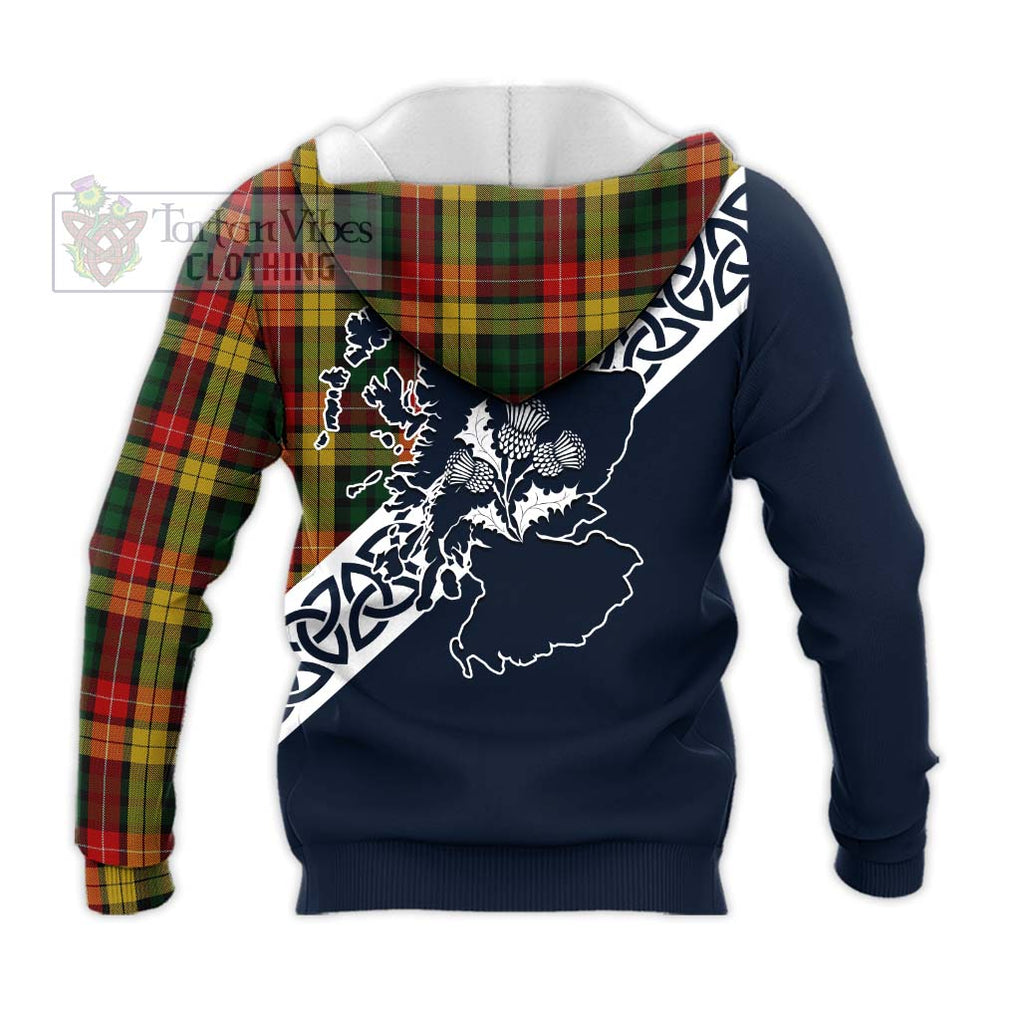 Tartan Vibes Clothing Buchanan Tartan Knitted Hoodie Featuring Thistle and Scotland Map