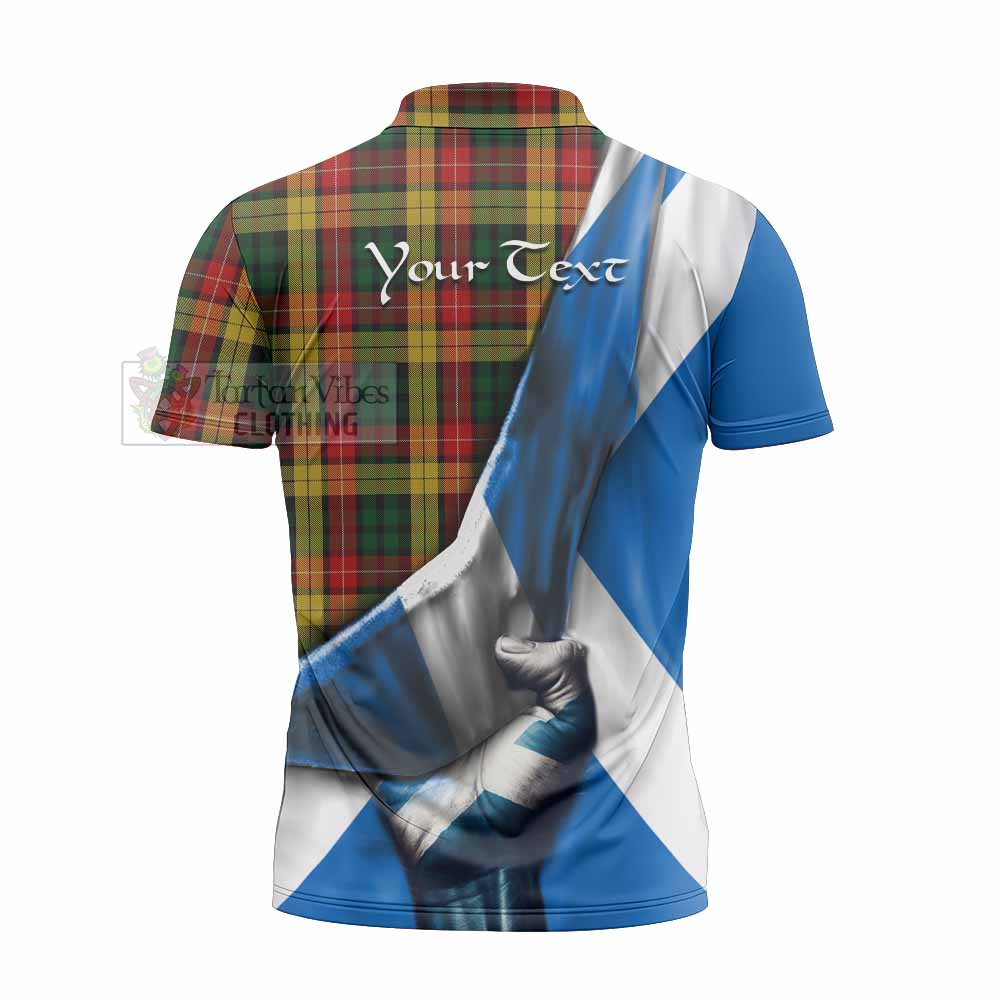 Tartan Vibes Clothing Buchanan Tartan Zipper Polo Shirt with Family Crest Scotland Patriotic Style