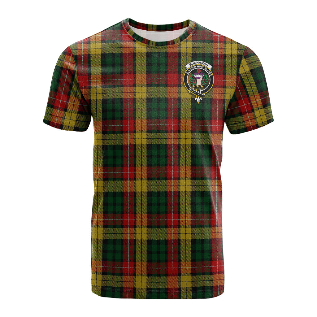 Buchanan Tartan T-Shirt with Family Crest - Tartan Vibes Clothing