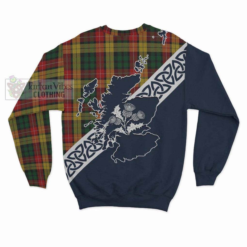 Tartan Vibes Clothing Buchanan Tartan Sweatshirt Featuring Thistle and Scotland Map