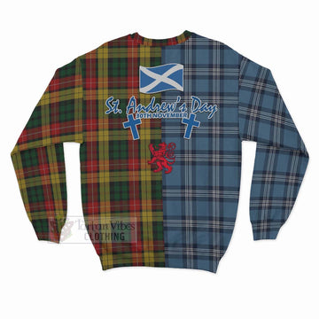 Buchanan Tartan Sweatshirt Happy St. Andrew's Day Half Tartan Style