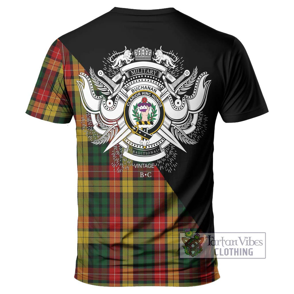 Buchanan Tartan T-Shirt with Family Crest and Military Logo Style - Tartanvibesclothing Shop