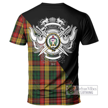 Buchanan Tartan T-Shirt with Family Crest and Military Logo Style