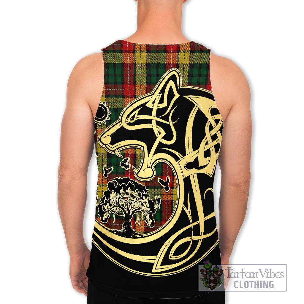 Buchanan Tartan Men's Tank Top with Family Crest Celtic Wolf Style - Tartan Vibes Clothing