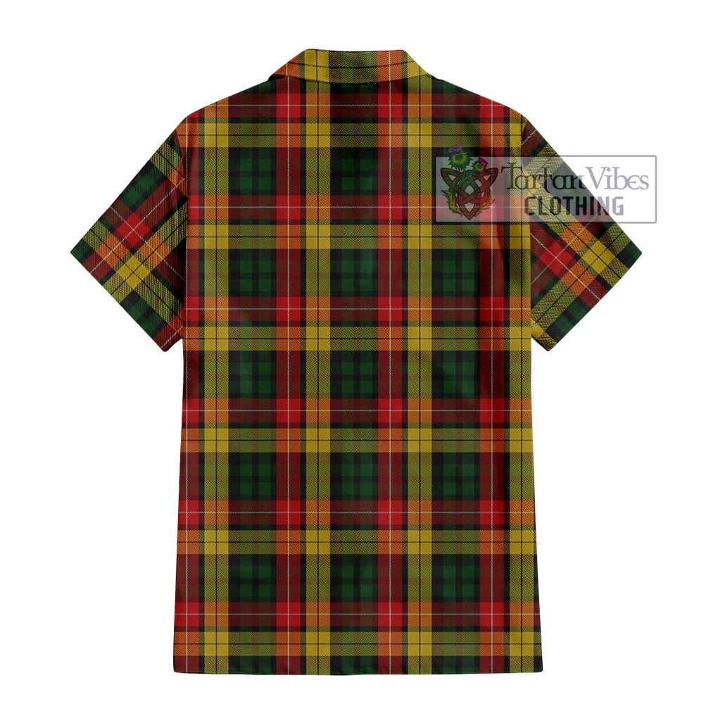 Buchanan Tartan Short Sleeve Button Shirt with Family Crest DNA In Me Style - Tartanvibesclothing Shop