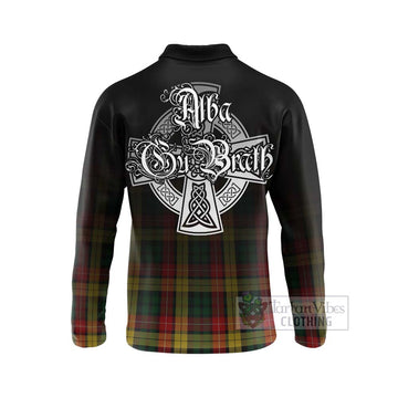 Buchanan Tartan Long Sleeve Polo Shirt Featuring Alba Gu Brath Family Crest Celtic Inspired