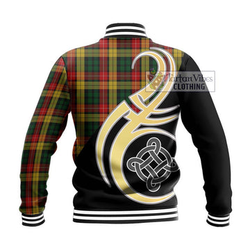 Buchanan Tartan Baseball Jacket with Family Crest and Celtic Symbol Style