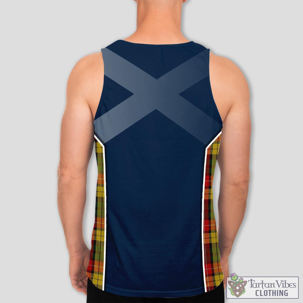 Tartan Vibes Clothing Buchanan Tartan Men's Tanks Top with Family Crest and Scottish Thistle Vibes Sport Style