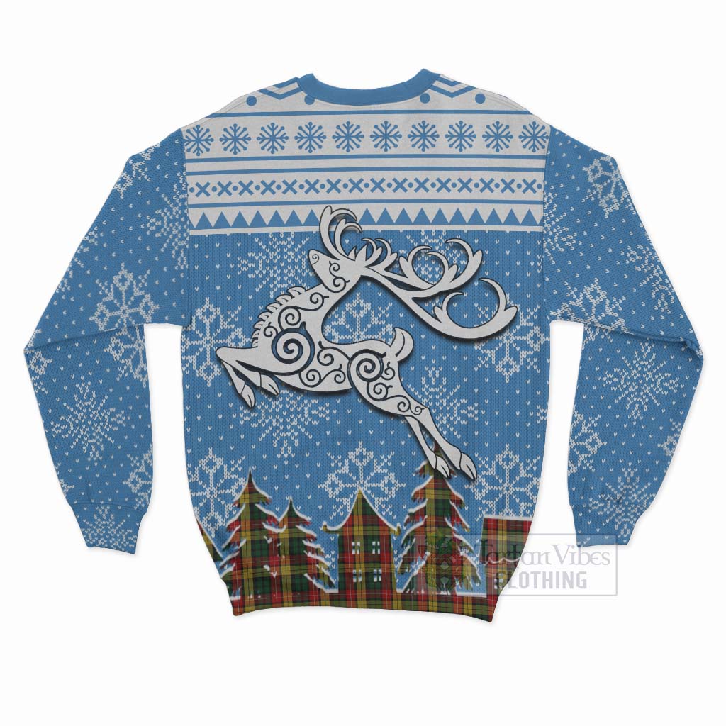 Tartan Vibes Clothing Buchanan Clan Christmas Sweatshirt Celtic Reindeer Style