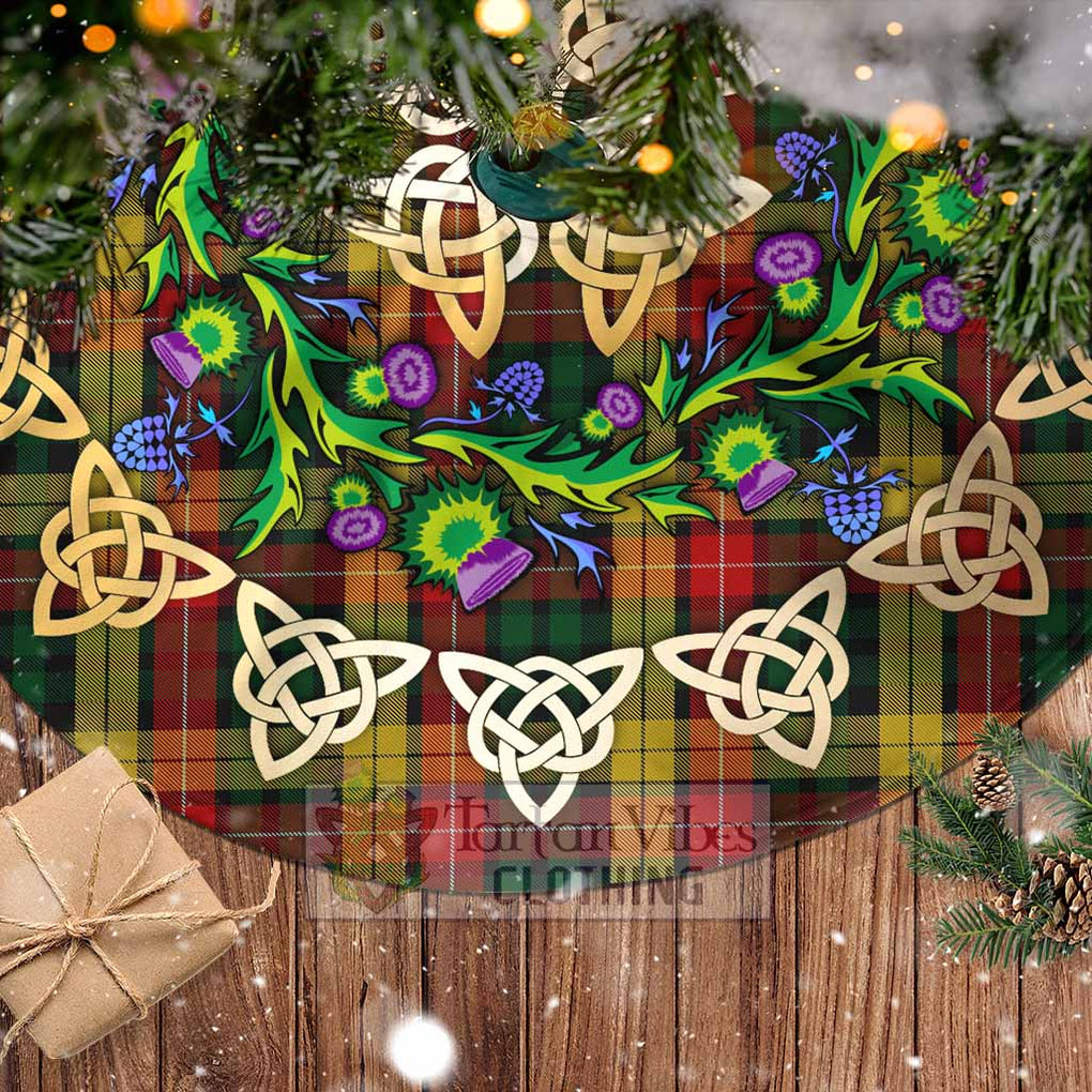 Buchanan Tartan Christmas Tree Skirt with Thistle Celtic Knot Style - Tartan Vibes Clothing