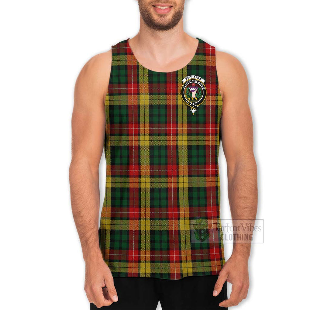 Tartan Vibes Clothing Buchanan Tartan Men's Tank Top with Family Crest and Bearded Skull Holding Bottles of Whiskey