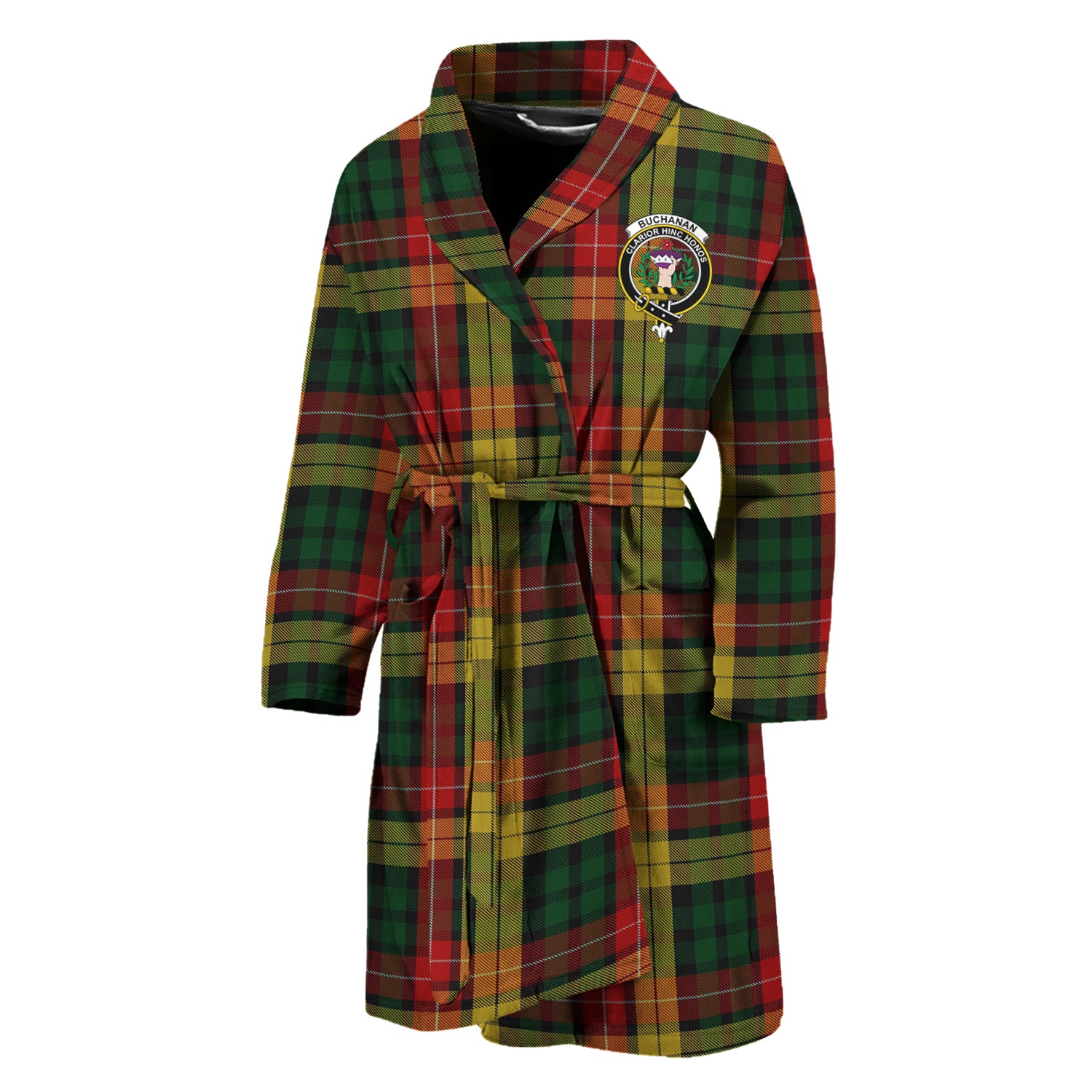 Buchanan Tartan Bathrobe with Family Crest Unisex M - Tartan Vibes Clothing