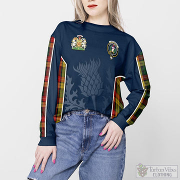 Buchanan Tartan Sweatshirt with Family Crest and Scottish Thistle Vibes Sport Style