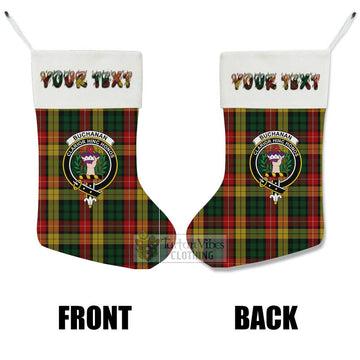 Buchanan Tartan Family Crest Christmas Stocking with Personalized Text