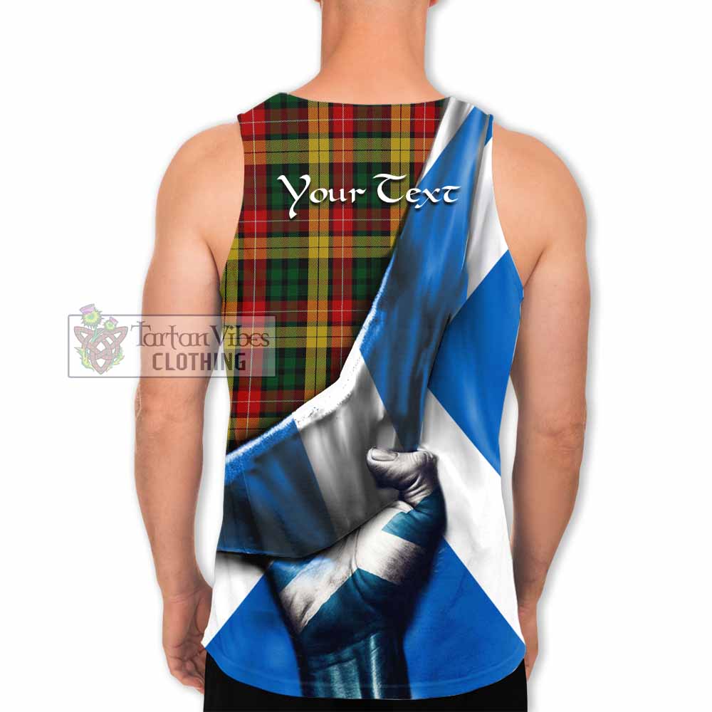 Tartan Vibes Clothing Buchanan Tartan Men's Tank Top with Family Crest Scotland Patriotic Style