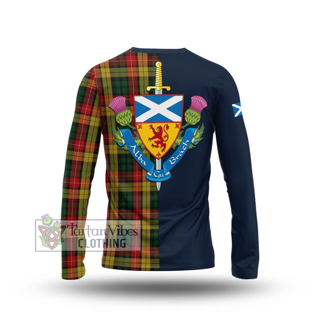 Tartan Vibes Clothing Buchanan Tartan Long Sleeve T-Shirt with Scottish Lion Royal Arm Half Style