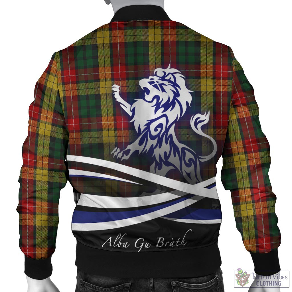 Tartan Vibes Clothing Buchanan Tartan Bomber Jacket with Alba Gu Brath Regal Lion Emblem