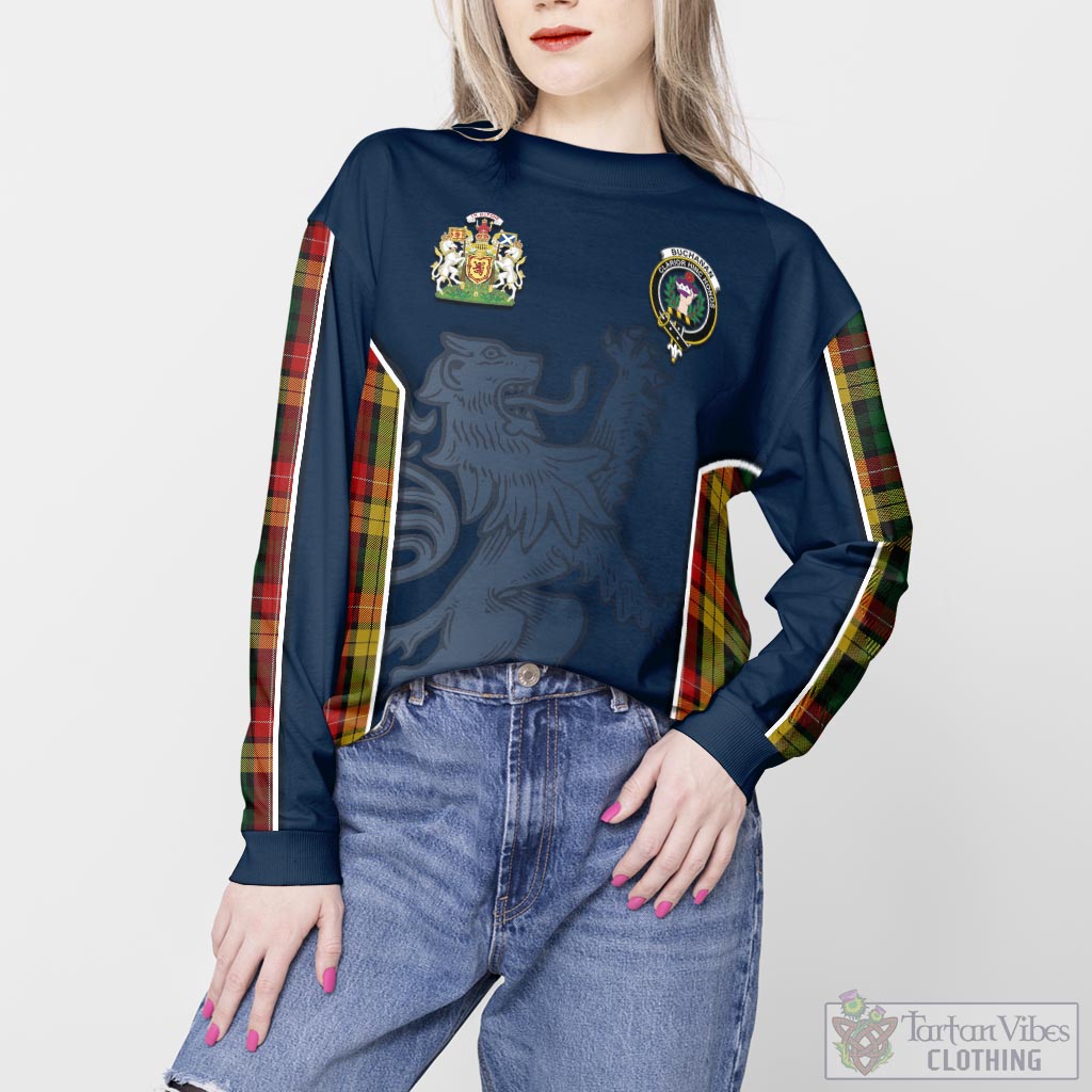 Tartan Vibes Clothing Buchanan Tartan Sweater with Family Crest and Lion Rampant Vibes Sport Style