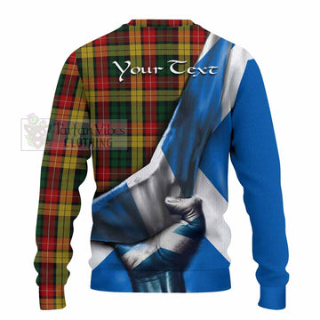 Buchanan Tartan Knitted Sweater with Family Crest Scotland Patriotic Style