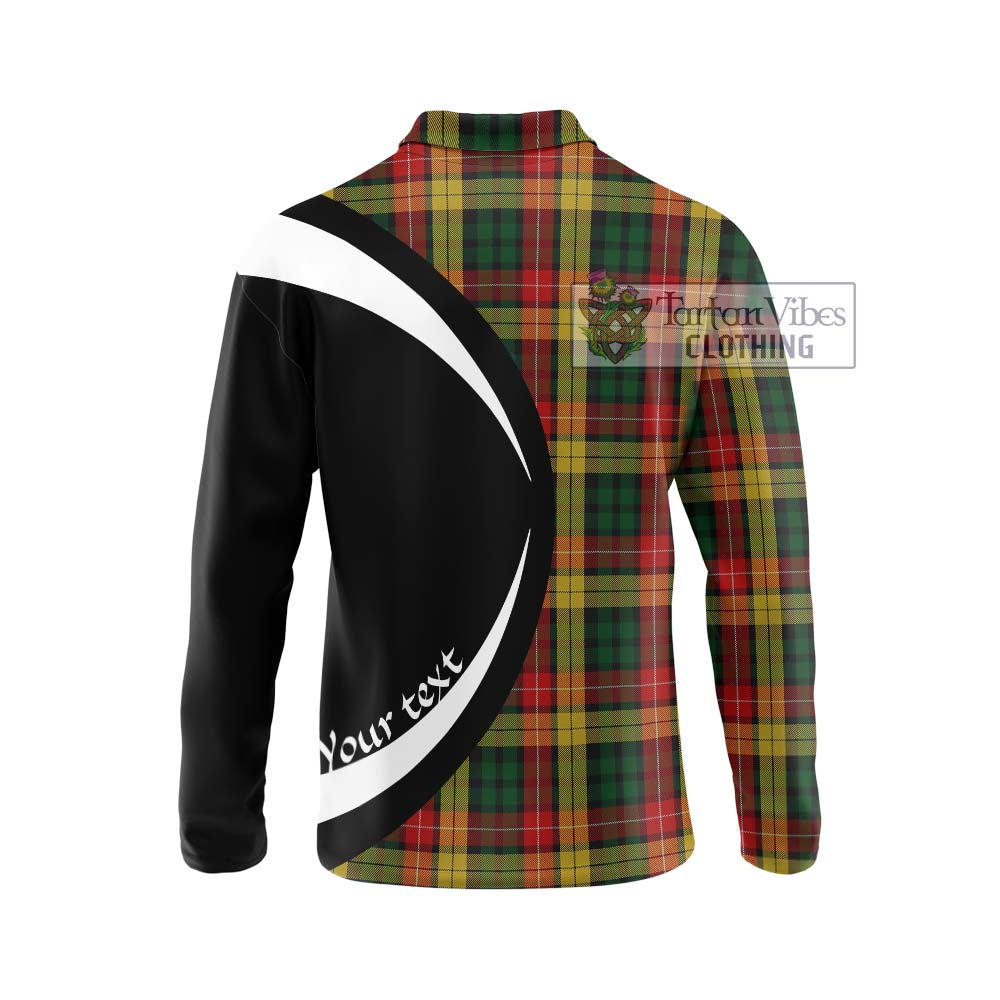 Buchanan Tartan Long Sleeve Polo Shirt with Family Crest Circle Style - Tartan Vibes Clothing