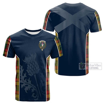 Buchanan Tartan Cotton T-shirt with Family Crest and Scottish Thistle Vibes Sport Style