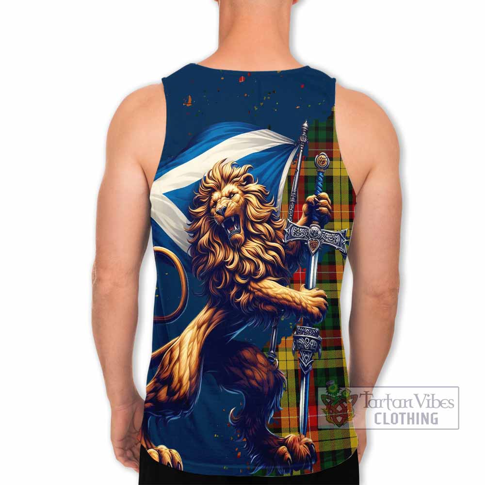 Tartan Vibes Clothing Buchanan Tartan Family Crest Men's Tank Top with Scottish Majestic Lion