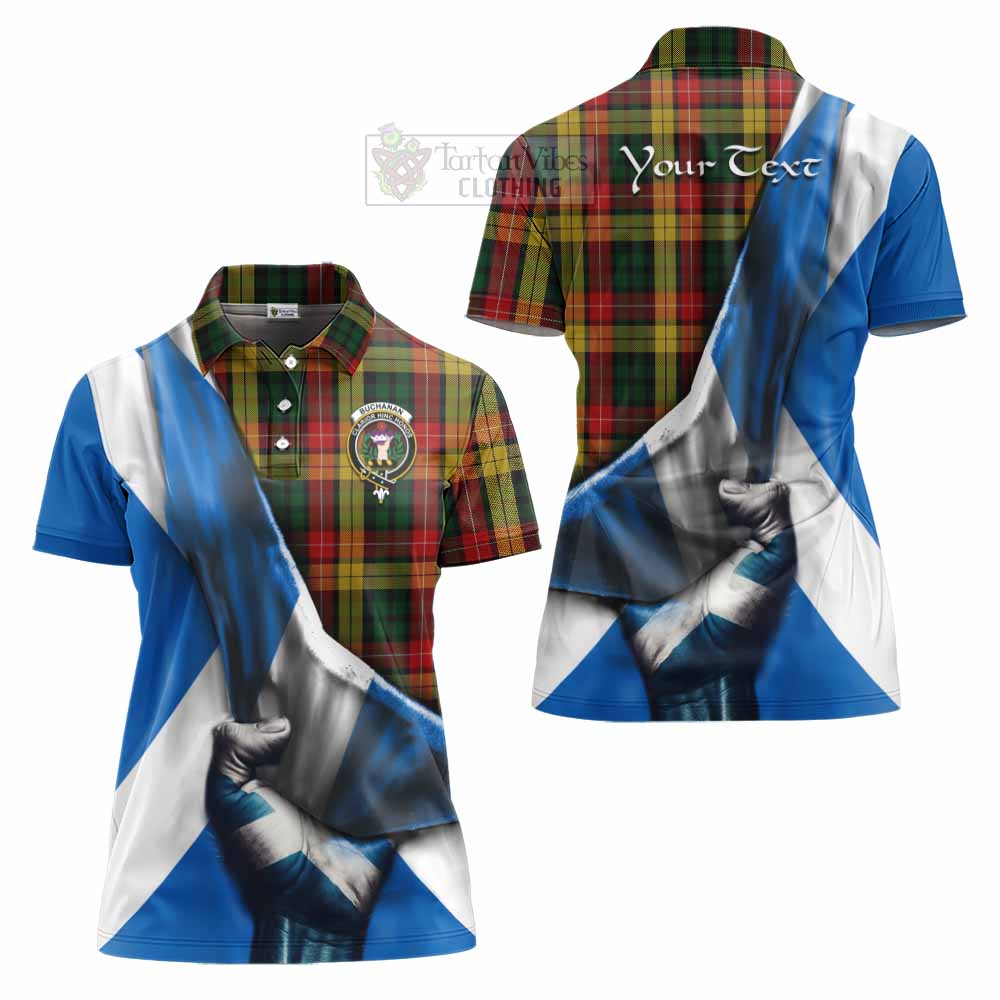 Tartan Vibes Clothing Buchanan Tartan Women's Polo Shirt with Family Crest Scotland Patriotic Style