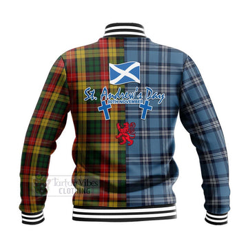 Buchanan Tartan Baseball Jacket Happy St. Andrew's Day Half Tartan Style